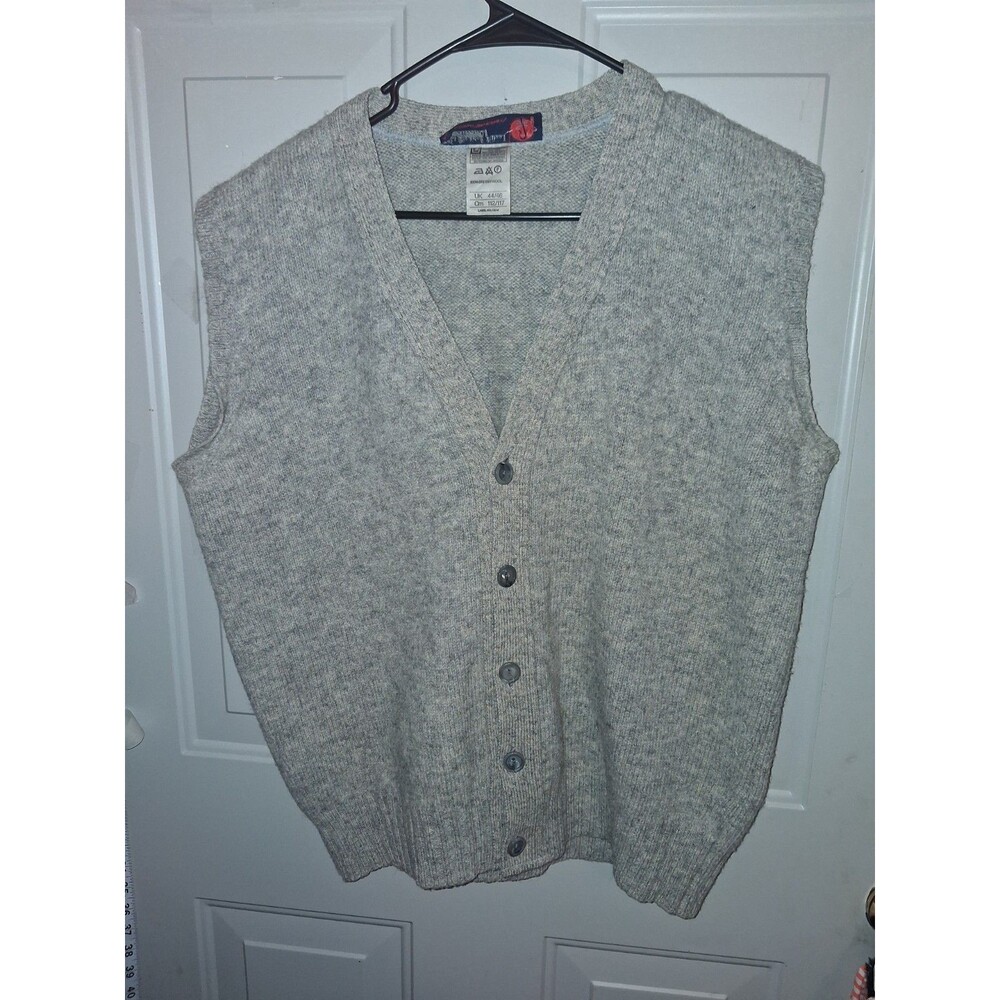 Vintage British Wool Sweater Vest Mens XL Gray Button Front Grandpa Core Made UK